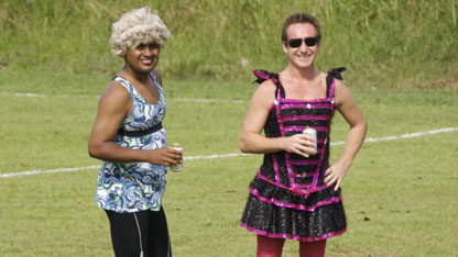 Bruce and a fellow team player take a breather