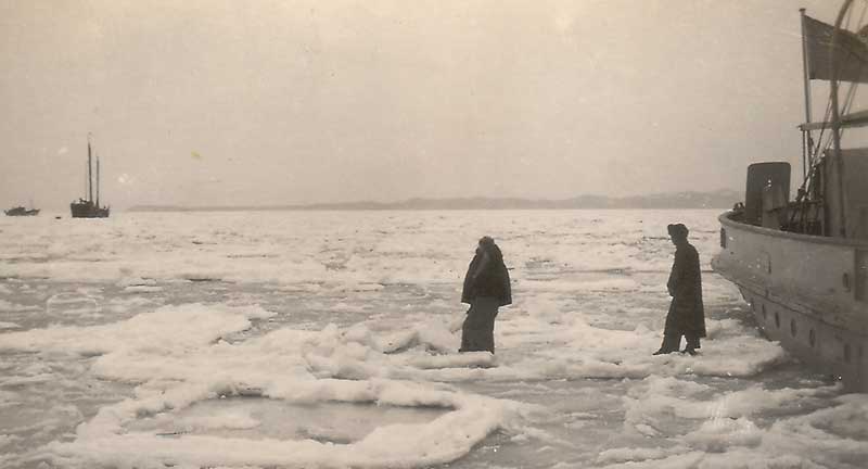 Walking across the ice at Wei Hai Wei, China
