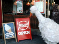 Priscilla the Goose outside Wimpy bar