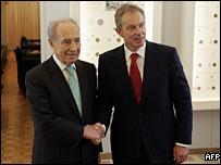 Tony Blair meets Israeli PM Shimon Peres
