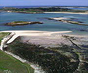 Aerial picture of the valley in Samson buried by rising sea levels