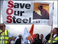 Marching steelworkers