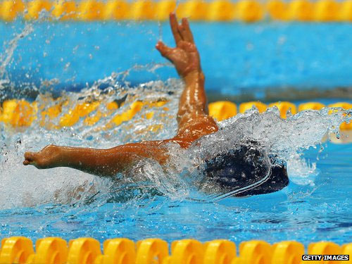 Yevheniy Bohodayko of Ukraine swims in the Men's 50m Butterfly-S7 heat 
