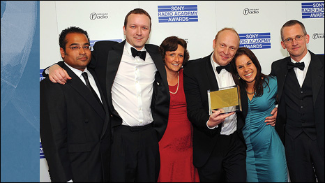 The World Today team with Krishnan Guru-Murthy, who presented them with their gold award in the News and Current Affairs category at the Sony Radio Academy Awards ceremony