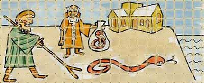 St Patrick depicted chasing snakes