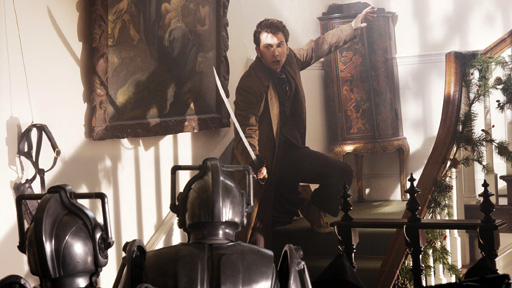 The Doctor fends off the Cybermen in The Next Doctor