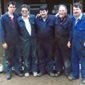 A big greyhound racing fan – here’s Leith (with beard) and his workmates outside Colwick Park Greyhound Stadium, Nottingham