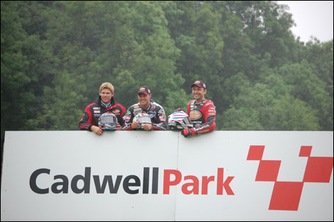 Karl Muggeridge, Steve Brogan and Steve Plater at the HM Plant Honda test day at Cadwell Park.