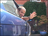 Edward Bull in his BMW