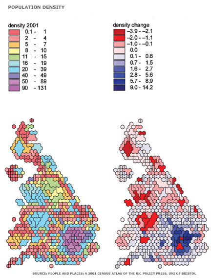Maps showing population density