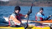 Fred and Dougie kayaking on the Caledonian Canal.