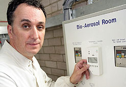 Professor Clive Beggs with test chamber controls