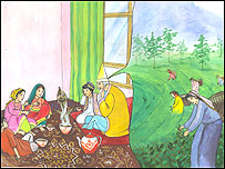 اطفال قصه چای را می شنوند.