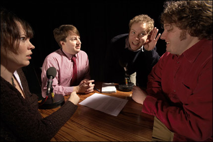 A sketch called Big Talk with Ramond Terrific and his Boffins. L-R: Olivia Coleman plays a Boffin, Robert Webb plays a Boffin, David Mitchell plays Ramond Terrific and James Bachman plays a Boffin. TX: BBC Radio 4, Thursday 10th February 2005. Use of this copyright image is subject to Terms of Use of BBC Digital Picture Service. In particular, this image may only be used during the publicity period for the purpose of publicising THAT MITCHELL AND WEBB SOUND and provided the BBC is credited. Any use of this image on the internet or for any other purpose whatsoever, including advertising or other commercial uses, requires the prior written approval of the BBC or other copyright owner.