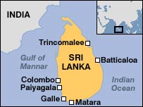Map of area affected in Sri Lanka