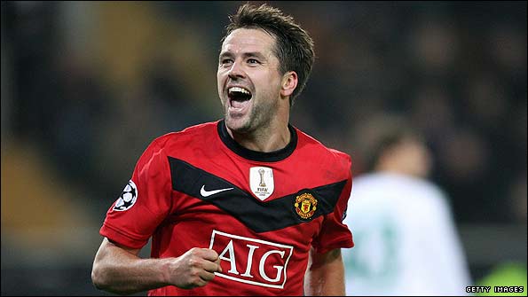 Michael Owen celebrates after completing his hat-trick