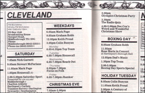 BBC Radio Cleveland schedule from 1988