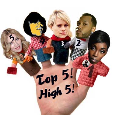 5: Madonna, 4: Sam Sparro, 3: Duffy, 2: Flo Rida 1: Estelle