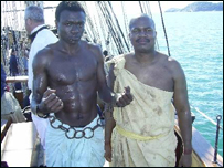 Antony (left) in chains for the filming