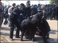 Police and striking miner