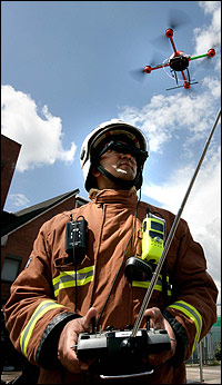 Vij using the latest equipment called Isis - which is used to give an aerial view of incidents to help incident commanders.