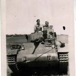 3rd The King’s Own Hussars Taking a ride over Rishon Plain, Palestine 1946. Trooper Lawrence (driver) Ronald Hornsey and Trooper Howard in turret.
