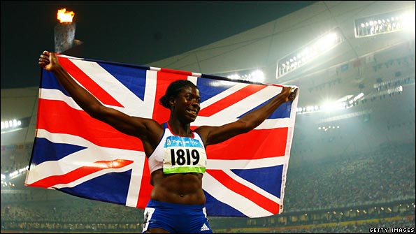 Christine Ohuruogu celebrates her 400m gold in Beijing