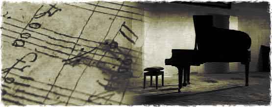 Sheet of music and a piano