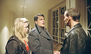 Billie Piper, John Barrowman and Christopher Eccleston in episode nine