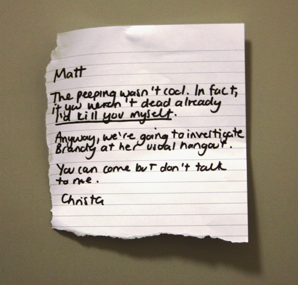 Matt's Note from Christa