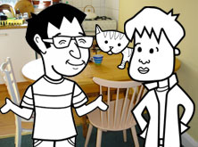 Khalid, Tim and Kitty in the kitchen