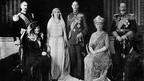 The wedding day of George VI (when Duke of York) and Elizabeth Bowes-Lyon, with the Earl and Countess of Strathmore, and George V and Queen Mary, 26 April 1923.