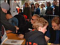 People queue to meet the American Chopper stars.