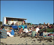 The crowd on the beach for the bands