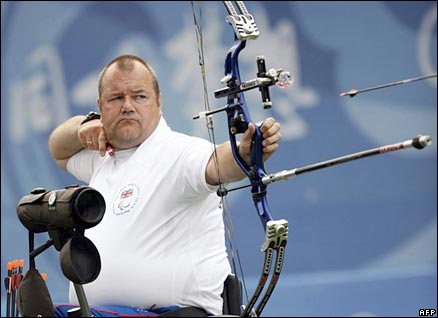 John Stubbs sends his arrow towards the target