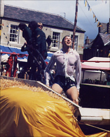 Chris Jackson in Alnwick fair ducking stool
