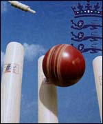 Cricket stumps in action.