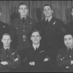 Back: Geoff O’Brien (RAAF) mid upper gunner, Jack Marsden (RAF) flight engineer, Bill Watson (RAAF) navigator, Terence Kelly (RAAF) mid upper gunner, replaced by (see inset) Harry Pickford (RAF), killed when the Lancaster crashed. Front: Eric Ashford (RAF) bomb aimer, Garth Harrison (RAAF) pilot, Bob Haynes (RAF), wireless operator.