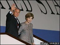 President Bush and his wife arriving in China