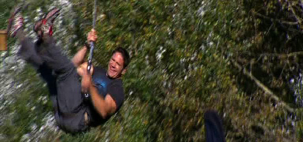 Steve Backshall sliding down a zipwire