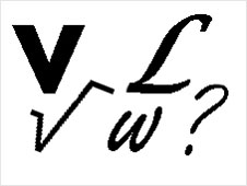 V, square root symbol, L and W 