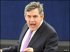 UK Prime Minister Gordon Brown addressing European Parliament in Strasbourg, 24 Mar 09
