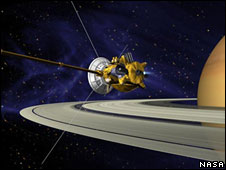 Artist's impression of the Cassini probe in orbit around Saturn