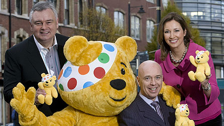Gearing up for this year's BBC Children in Need Appeal on Friday 20 November are Pudsey Bear with (l-r) Eamonn Holmes John Daly and Claire McCollum, who will all be presenting the show live from the Kings Hall, Belfast, on BBC One Northern Ireland from 7.00pm.