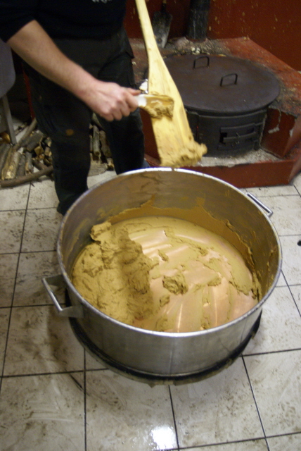 Making brunost. (Brown cheese)