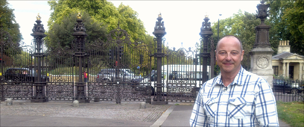 The gates in Hyde Park that were made by Coalbrookdale, Chris Jackson in the foreground