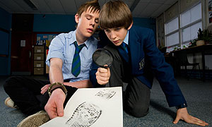 Sebastian Charles as Red Sharkey and Rory Elrick as Fletcher 'Half' Moon in Half Moon Investigations