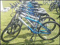 Row of parked bikes