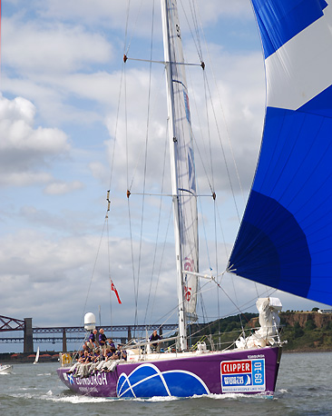 Edinburgh Inspiring Capital passing under the Forth Bridges, 8 August 2009