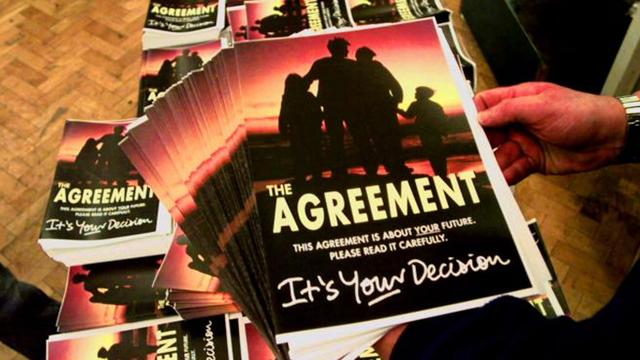 Copies of the Good Friday Agreement, 11 April 1998 (Associated Press)